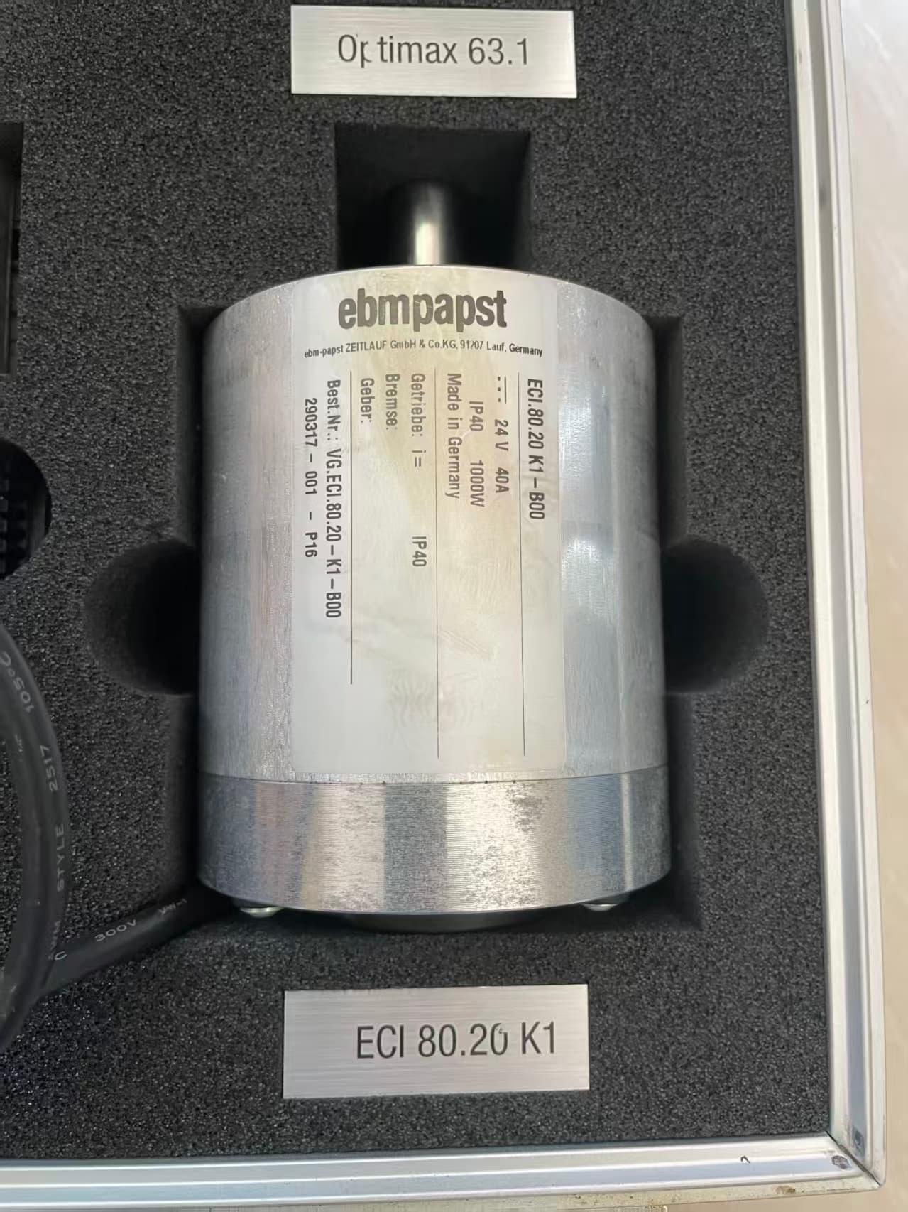 ebmpapst ECI 80.20 K1 motor with OptiMax 63.1 gear label
