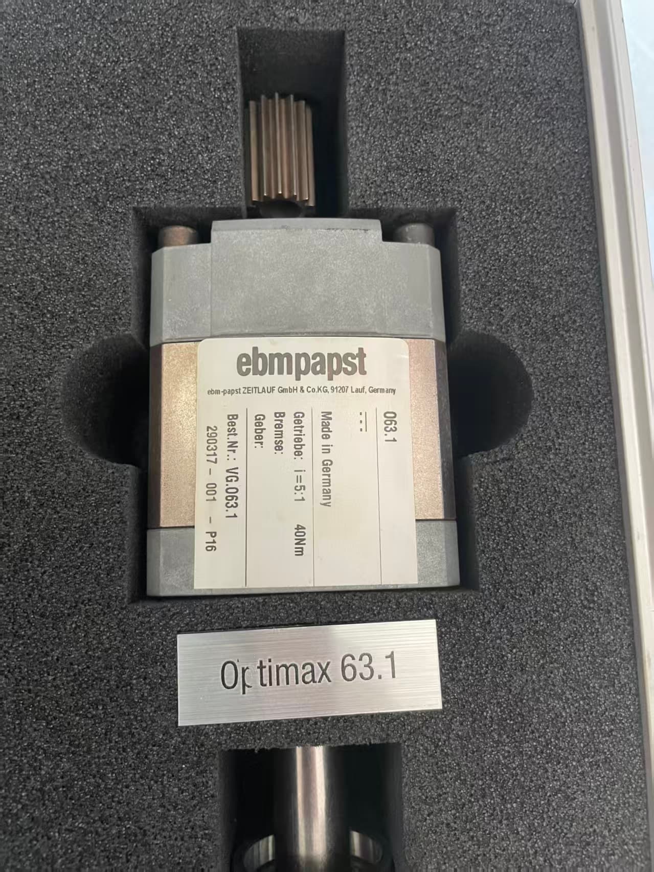ebmpapst OptiMax 63.1 gearbox with ECI motor label