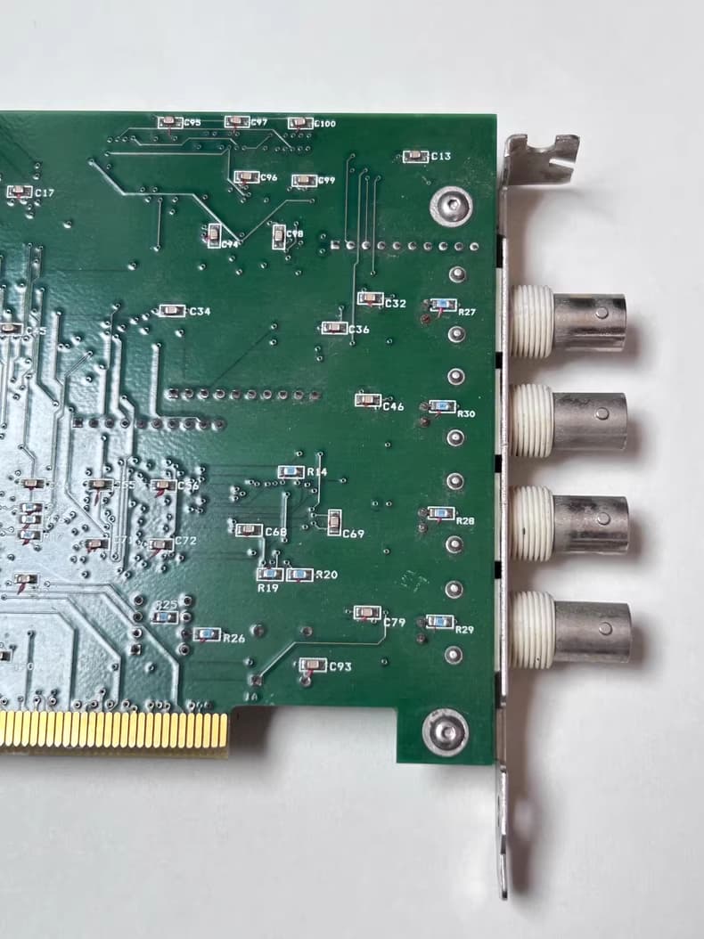 Detail of 4 BNC inputs on back of ISS FCS card