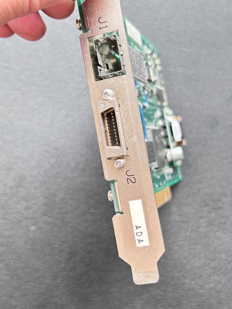 ADVANTEST BGC-026884 Card Side View showing J1 (Optical) and J2 Ports