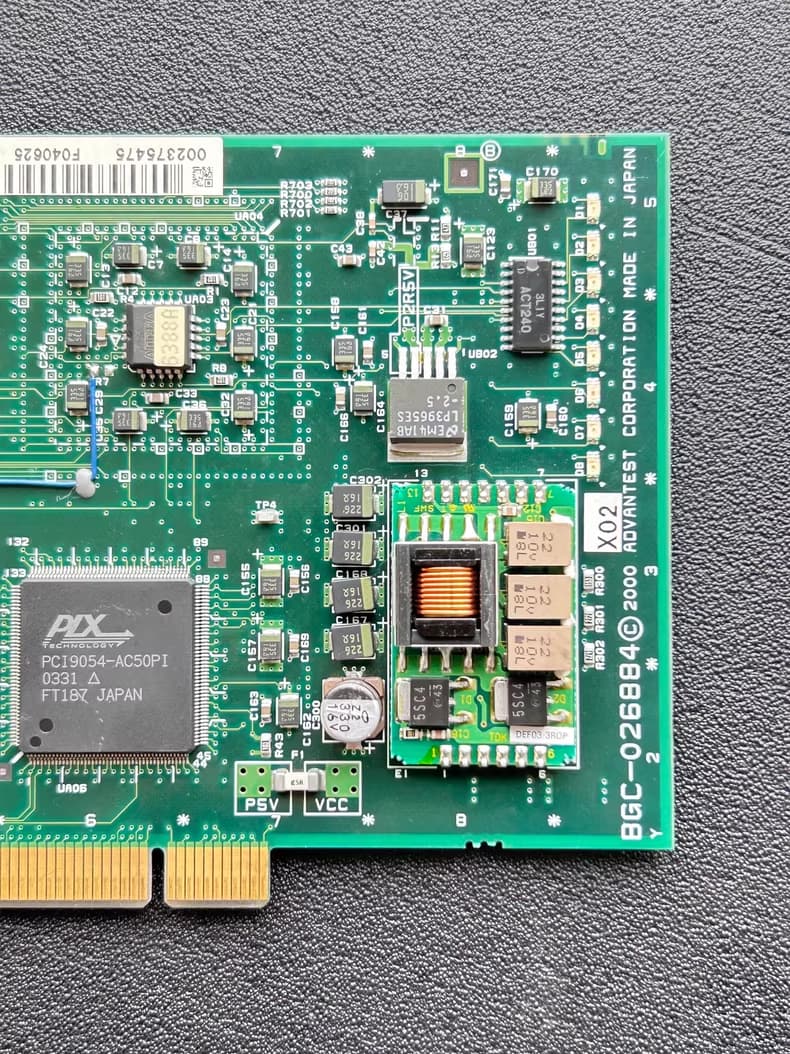ADVANTEST BGC-026884 Board close-up showing PCI9054-AC50PI and Lattice A4028A Chips